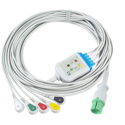 Cable de ECG de uma peça e fios de condução 14Pin Cable ECG de 5 canais Cable EKG