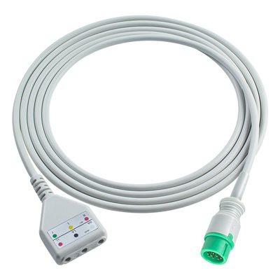 Cabo 1.30M do estilo 3lead do ruído de Datascope do cabo do tronco de Mindray 12Pin ECG