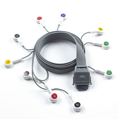 Cable Holter de ECG de chumbo 10 de cinza compatível com Edan Biomedical Instrument IEC Snap