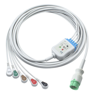 Cable de ECG AHA Grays compatível IVY 5Lead Snap 1m 3,0 diâmetro