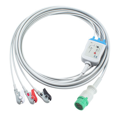 Cabos e Fios-Eletrodo Emtel Fx2000 ECG Conector de 12 pinos Cabo ECG 3 5 Vias Clipe Gancho IEC AHA