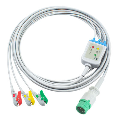 Cabos e Fios-Eletrodo Emtel Fx2000 ECG Conector de 12 pinos Cabo ECG 3 5 Vias Clipe Gancho IEC AHA