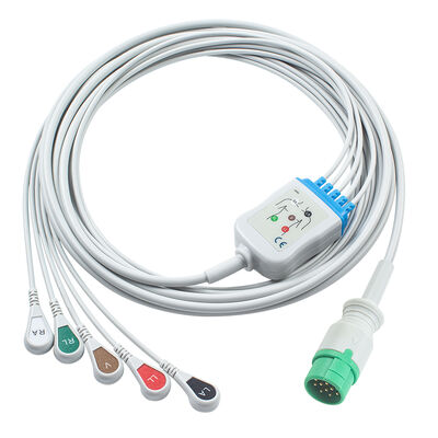 Cabos e Fios-Eletrodo Emtel Fx2000 ECG Conector de 12 pinos Cabo ECG 3 5 Vias Clipe Gancho IEC AHA