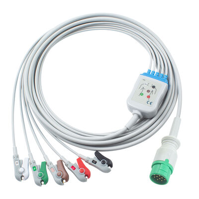 Cabos e Fios-Eletrodo Emtel Fx2000 ECG Conector de 12 pinos Cabo ECG 3 5 Vias Clipe Gancho IEC AHA