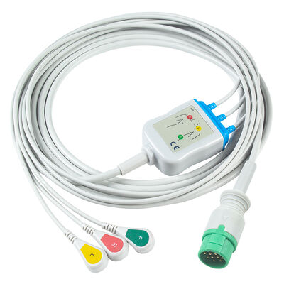 Cabos e Fios-Eletrodo Emtel Fx2000 ECG Conector de 12 pinos Cabo ECG 3 5 Vias Clipe Gancho IEC AHA