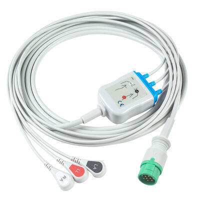 Cabos e Fios-Eletrodo Emtel Fx2000 ECG Conector de 12 pinos Cabo ECG 3 5 Vias Clipe Gancho IEC AHA