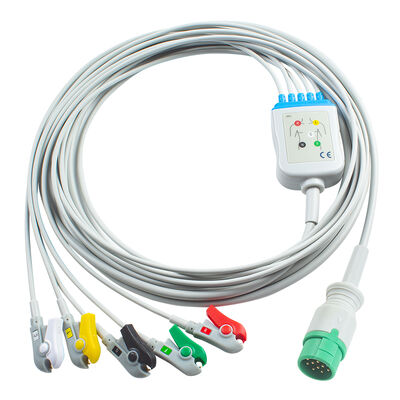 Cabos e Fios-Eletrodo Emtel Fx2000 ECG Conector de 12 pinos Cabo ECG 3 5 Vias Clipe Gancho IEC AHA