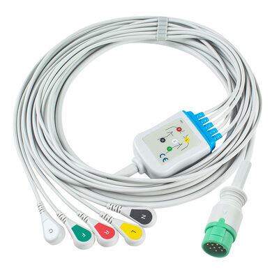 Cabos e Fios-Eletrodo Emtel Fx2000 ECG Conector de 12 pinos Cabo ECG 3 5 Vias Clipe Gancho IEC AHA
