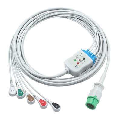 Ecomed ECG cabos e fios de chumbo 12pin conector ECG cabo 3 5 chumbo IEC AHA Snap Grabber clip