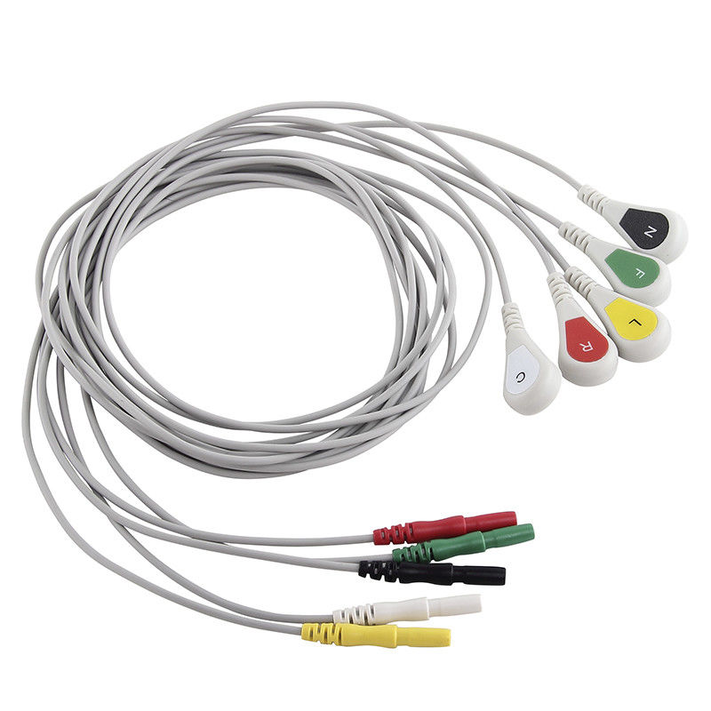 A pressão médica Ecg de 5 ligações cabografa o cabo e o Leadwire do ruído 1,5 AAMI 6pin Holter ECG para o registrador de Holer