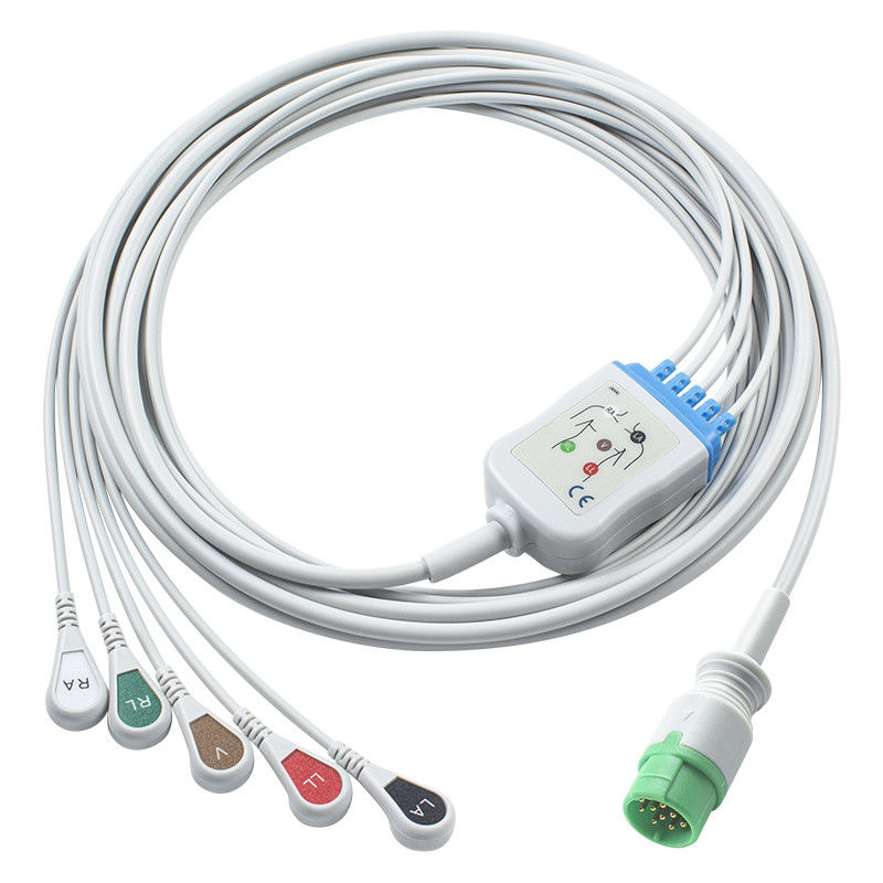 Fukuda Denshi Compatible Direct-Connect ECG Cable e fios de chumbo - CI-700E-5 5Lead AHA Snap