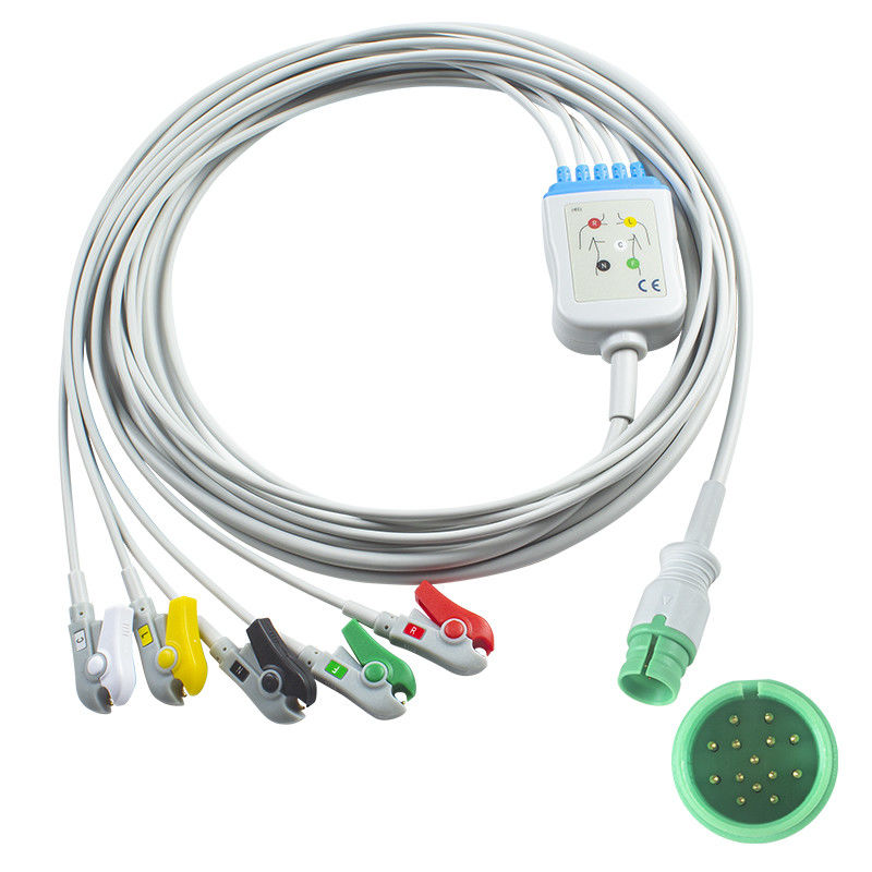 Promed PM-12 PM-12C PM-12D Cabos ECG e fios de chumbo 14pin Conector ECG Cable 3 Lead IEC snap