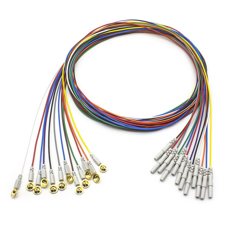 Eletrodos de EEG Din 1.5 Revestidos com Ouro Coloridos Eletrodos de LED de EEG 1,5 metros 10pcs por conjunto
