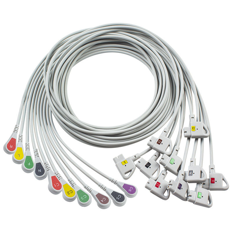 Compatível P-Hilips Trim 10Lead ECG Cable IEC Snap para PageWriter Trim I, PageWriter Trim II