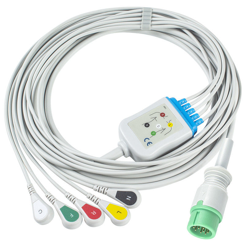 Cable ECG compatível 5 Leads For Medetec Cardiac Monitor ECG Inglaterra IEC Snap