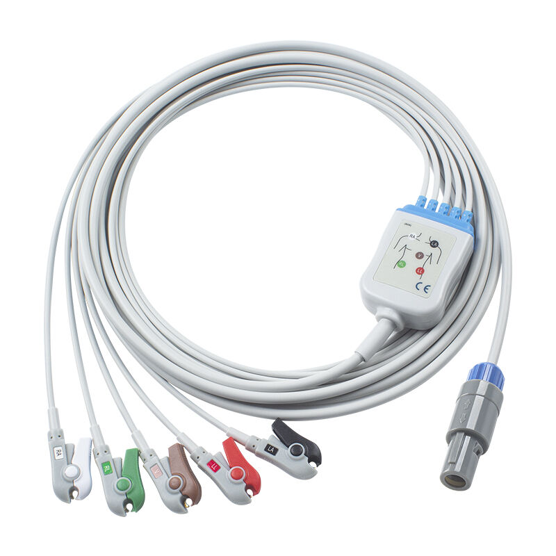 Epsilon Lemo 6Pin Cabos ECG e fios de chumbo Cable ECG 3 5 Lead IEC AHA Snap Grabber Clip