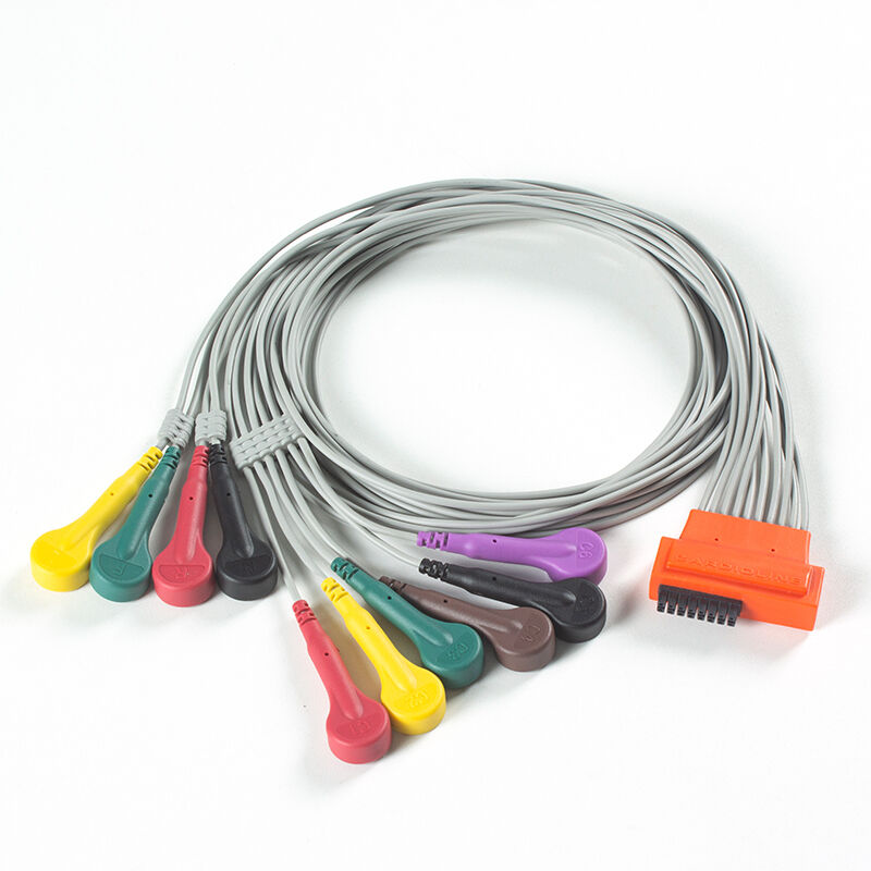 Cable ECG compatível Cardioline TouchECG HD+ 10 Lead Holter com material TPU e codificação de cores IEC